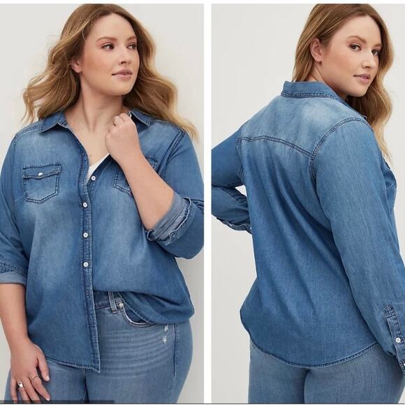 Torrid Denim Blue Button Up Shirt Sz.3 - Picture 3 of 16